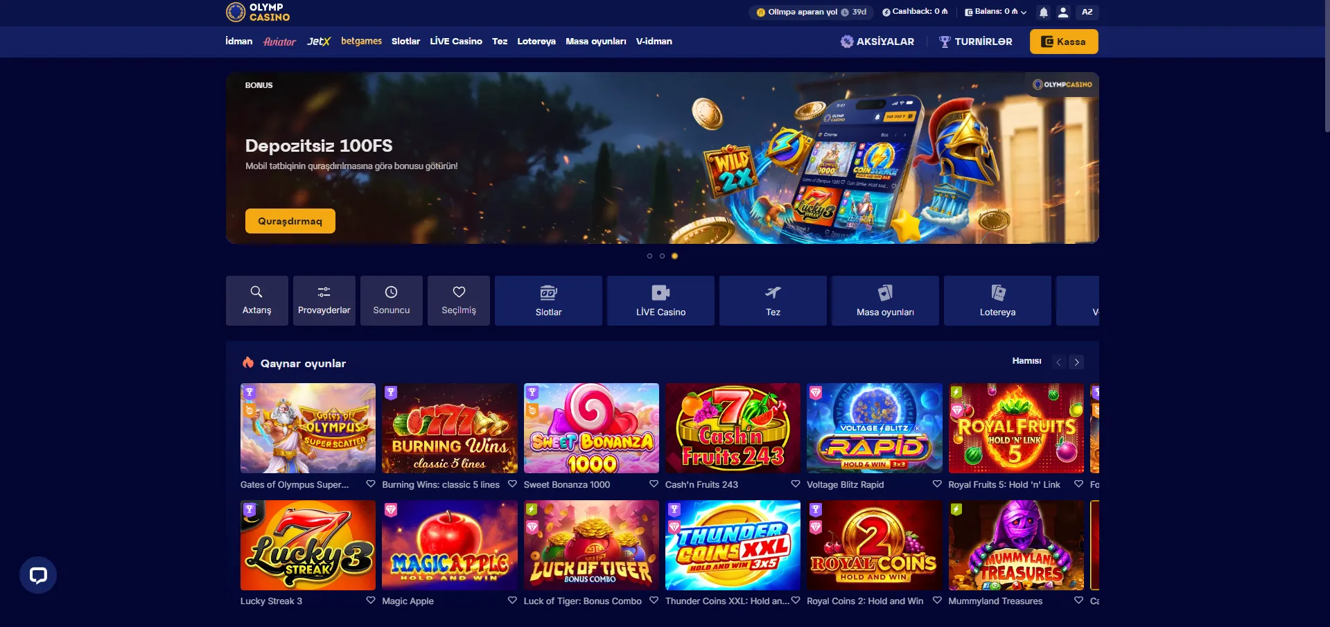 Hesabın yaradılması və ilk Olymp Casino giriş